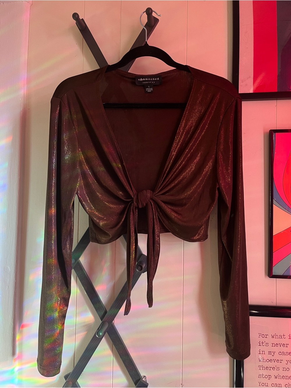 Metallic Brown Tie-Front Crop Top